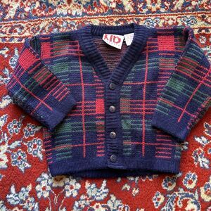 Vtg Kid Warmers Tartan Plaid Cardigan Sweater Baby Size 18 Months